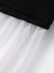 DAZY Women's Elegant Color Block Ruffle Trim Fitted Knit Dress, Autumn Sweater Dress