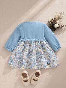 Souflis Váy len lông giả dài tay màu xanh nhạt kiểu Pháp thu/đông mới, phong cách Retro 2025, thích hợp cho các buổi đi chơi, đi học, tụ tập, tiệc tùng và các dịp khác - Màu xanh nhạt - Xem 2