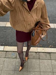 Siren Gaze 秋冬新款高领针织上衣+针织混纺中裙两件套女 - 酒紅色 - 查看 5