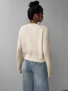 SHEIN Tall CURVE 大码休闲纯色圆领长袖宽松短款女式毛衣开衫，秋冬女装，轻薄开衫，披肩开衫，流行女装，中性女装