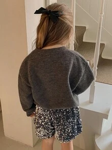 DAZY Young Girls Round Neck Korean Style Letter Casual Loose Long Sleeve Sweater - Grey - View 2