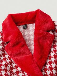 SHEIN MOD 撞色领红白格子短款西装外套和迷你裙套装 - 紅白色 - 查看 7