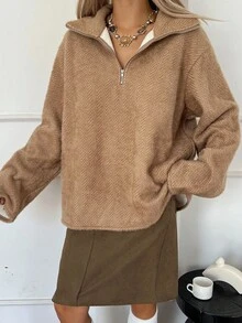 DAZY Women's Oversized Turtleneck Textured Knit Pullover Sweater, Casual & Relaxed Fit - Brown - View 5
