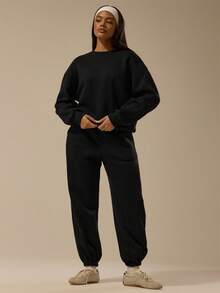 MUSERA ESSENTIALS 松紧腰束口慢跑裤 冬季休闲日常宽松基础款运动裤 - 黑色 - 查看 2