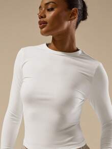 MUSERA ESSENTIALS Buttery Soft Long Sleeve Top Basic Casual Airport Holiday Back To School Winter Spring Summer - White - View 2