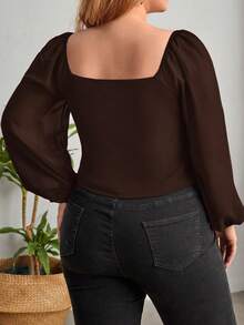 Firerie Modny, elegancki top damski w dużym rozmiarze z kwadratowym dekoltem i długim rękawem