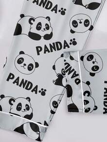 青少年男孩熊猫字母印花撞色滚边长袖开衫和宽松长裤睡衣套装，春秋季 - 淺灰色 - 查看 5