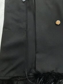 Relinas Blazer classique Glamine noir à manches longues et double boutonnage pour femme, coupe slim et flatteuse, ourlet bordé de fourrure, convient pour les sorties du soir, les dîners de gala et les thés, tenues de sortie, vêtements d'automne et d'hiver pour femmes