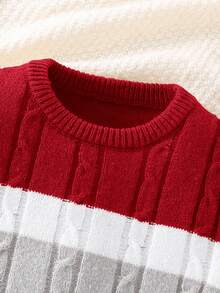 SHEIN Tween Boy Casual Korean Style Round Neck Sweater, Suitable For Commuting, School, Daily Casual Wear, Sports, Autumn/Winter - Burgundy - View 4