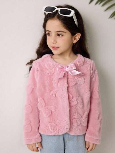 女童保暖优雅羊毛夹克，适合秋冬季户外穿着