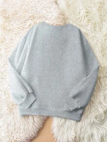 EMERY ROSE Women's Round Neck Long Sleeve Casual Letter Print Sweatshirt, Autumn & Winter Pullover Fall - Grey - View 2
