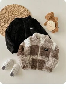 SHEIN 2 件 Babygirl 休闲蓬松豹纹立领夹克，秋冬