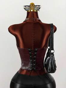 Amplova 女式鳄鱼压纹迷你连衣裙，性感前卫的波西米亚风格，适合派对和宴会，西式侧撞色黑色修身