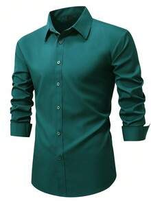 Manfinity Mode 男士紫红色长袖休闲商务衬衫 男士绿色正装衬衫 商务衬衫 男士商务休闲衬衫 男士高档衬衫 深绿色男士衬衫