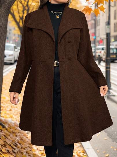 SHEIN Privé Abrigo de lana asimétrico de línea A de moda para mujer de talla grande, gris oscuro, adecuado para salidas minimalistas y citas elegantes en invierno