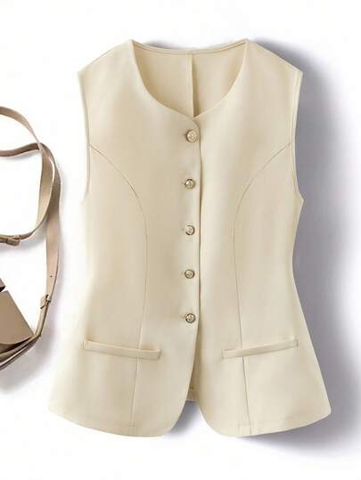 SHEIN Clasi Plus Size Elegant Refined Versatile Apricot Sleeveless Camisole