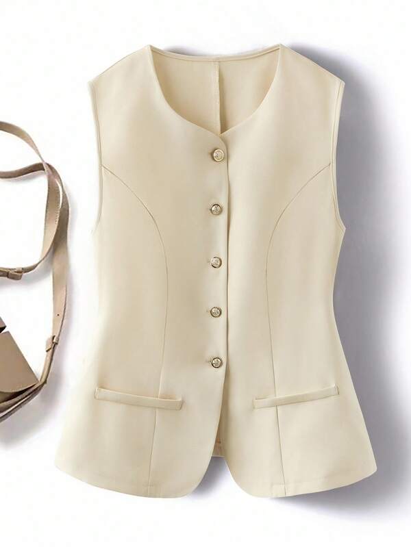 SHEIN Clasi Plus Size Elegant Refined Versatile Apricot Sleeveless Camisole