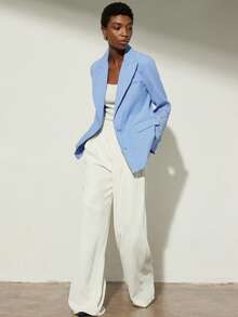 Aveloria Modichic Chaqueta de blazer de oficina minimalista y elegante con bordado calado para mujer - Azul - Ver 5