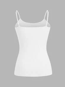 SHEIN EZwear Bộ 3 áo hai dây đệm nhiều lớp thanh lịch thường ngày cho nữ, màu trắng - trắng - Xem 3