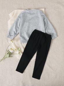 Playful Pals 2pcs/Set Young Girl' Casual Apricot Round Neck Sweatshirt And Ribbed Leggings Set, Suitable For Autumn/Winter Wear, Daily, Party And Photo Shoot