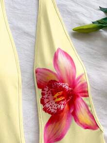 Soleia 女士度假白色针织纹理波浪图案深 V 领露背性感紧身衣，时尚合身，适合派对、约会、下午茶、波西米亚风度假、海滩、夏季服装 - 黃色 - 查看 5