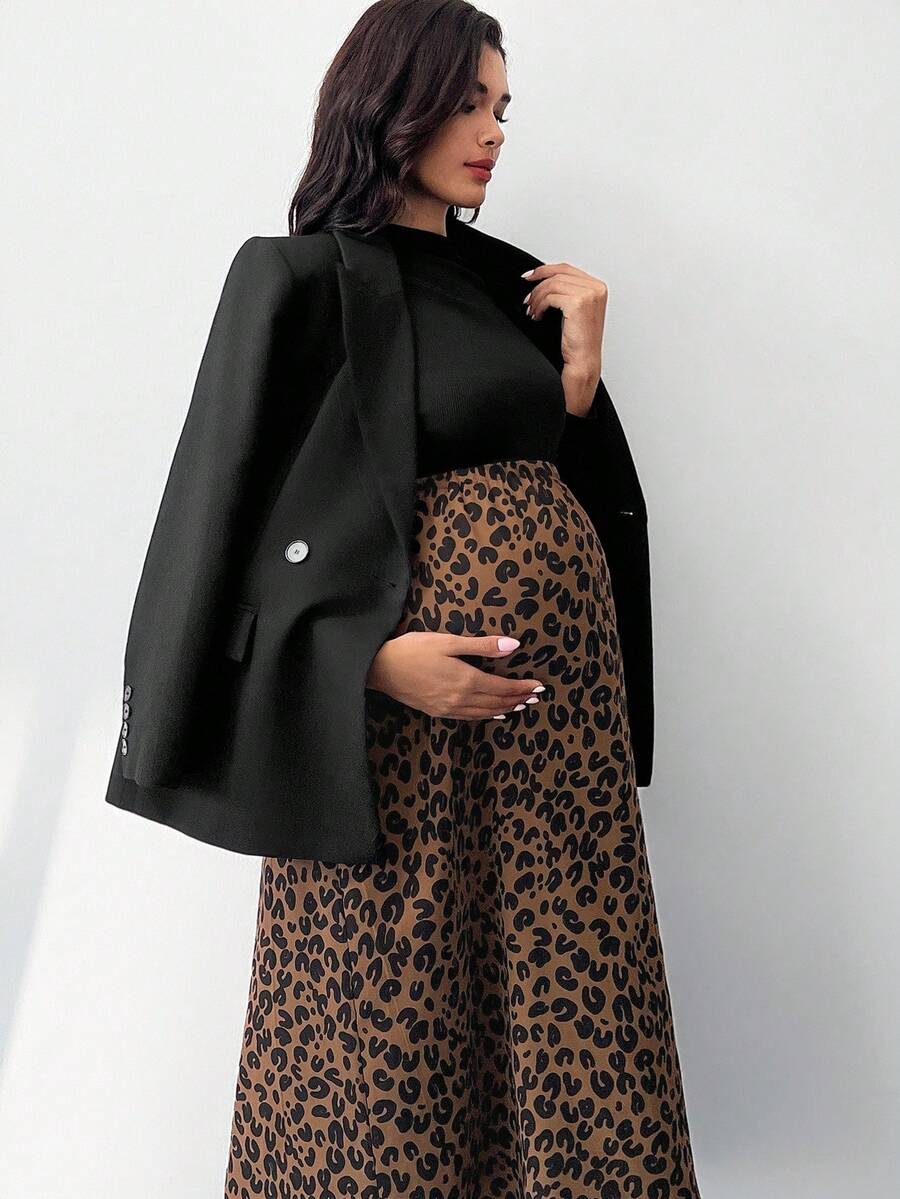 SHEIN MaterniWear 秋冬孕妇两件套新年女装 - 黑色 - 查看 1