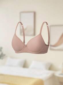 1pc Women's Minimalist Fashion Simple Wirh Cups Daily Casual Lingerie Bra - Coffee Brown - View 3