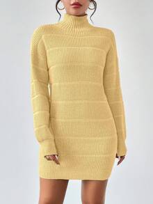 RosyDaze Women's Solid Color Turtleneck Textured Knit Sweater Dress, Autumn/Winter