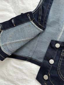 Elamini Women's Summer Front Button Asymmetric Hem Denim Vest - Blue - View 4