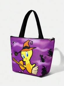 LOONEY TUNES X SHEIN Halloween Cartoon Chicken Pattern Lunch Box Bag, Suitable For Office Workers And Students, Preppy Color Block Design - Multicolor - View 2