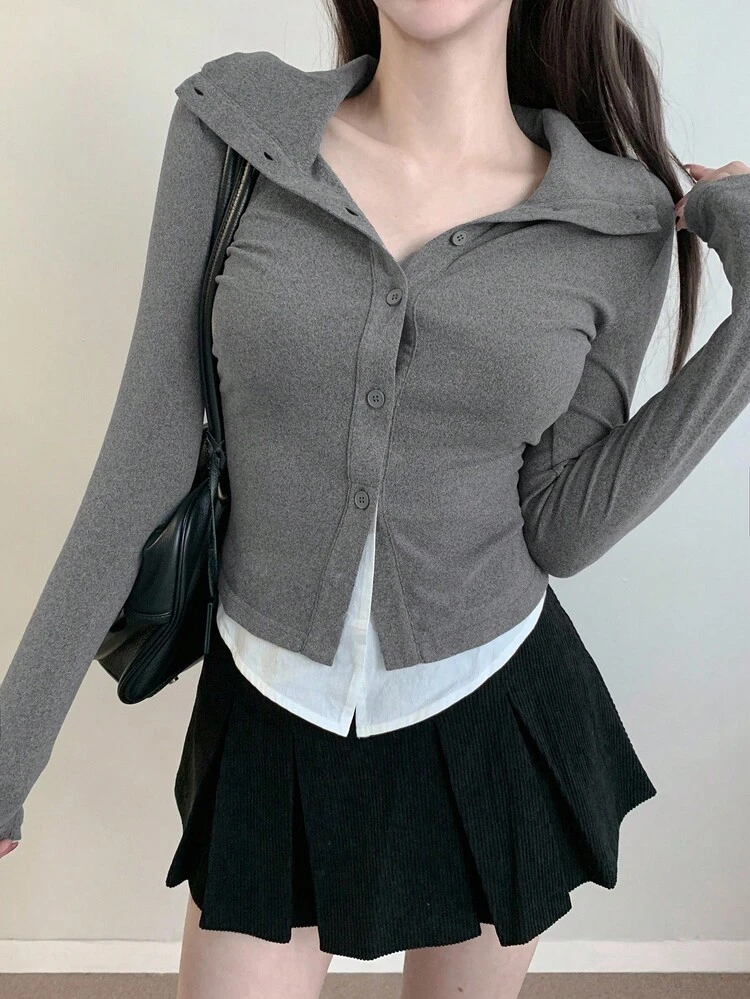 Women's Contrast Color Splice Mock Neck Long Sleeve Fitted Casual T-Shirt