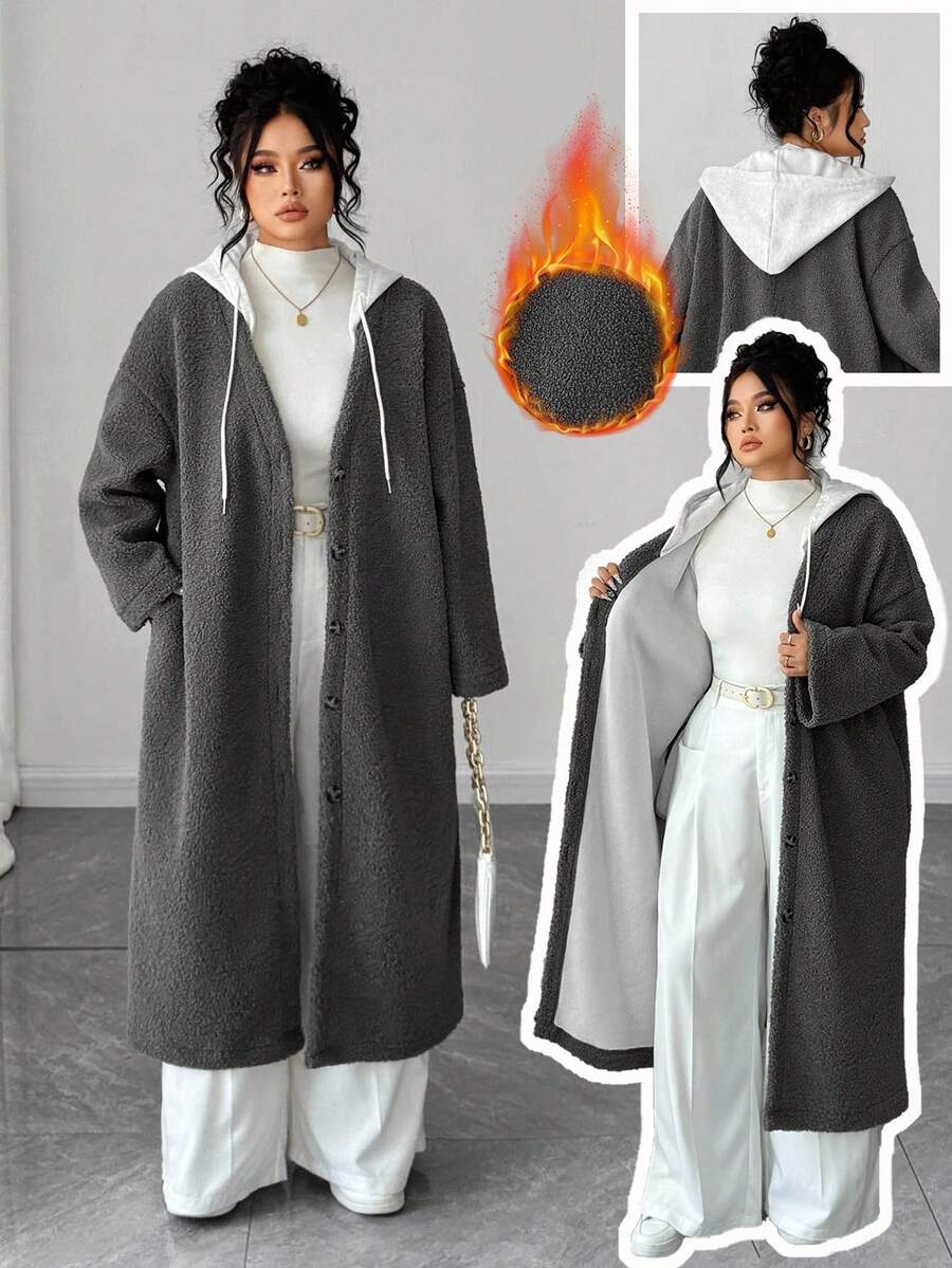 Elenzga Áo khoác cardigan dài dáng rộng, cổ chữ V nhiều màu, chất liệu vải lông mịn, mới, phù hợp cho kỳ nghỉ, hẹn hò, đi làm hàng ngày, du lịch ngoài trời, v.v. - Nhiều màu - Xem 1