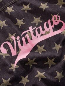 ROMWE MEN Street Life Men's Autumn Star Print Long Sleeve Single-Breasted Casual Denim Jacket