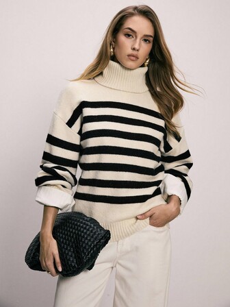 ATUI Studio Women's Knitted Striped Sweater, New Autumn/Winter Long Sleeve Loose Casual Fashionable Simple Knitted Pullover, Christmas Sweater, Minimalist For Commuting, Versatile,Christmas,New Year Look,Party,Thanksgiving, Effortless Chic Essential, Casual Versatile Business Wear, Old Money Aesthetic