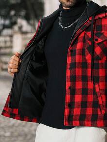 Manfinity CasualCool 男士休闲格子拉链抽绳连帽夹克，秋季格子法兰绒男士衬衫，男士法兰绒格子夹克，男士街头服饰，男士衬衫，圣诞节服装 - 彩色 - 查看 7