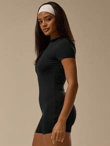 MUSERA ESSENTIALS Snatched Cap Sleeve Unitard Playsuit Basic Spring Summer Cute Casual Vacation Holiday Concert Fall Back To School Autumn Winter Office Work Valentines - Black - View 3