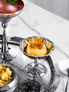 Cirelle 1 pieza Plato de postre, taza alta para helado de acero inoxidable, tazón para té de la tarde, pudín, taza de postre, platos lindos, candelabro, útiles escolares, regalo de Navidad - Plateado - Ver 8