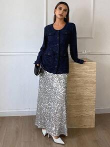 DAZY Women's Elegant Commuting & Party Tweed Jacket Women Coats - Navy Blue - View 4