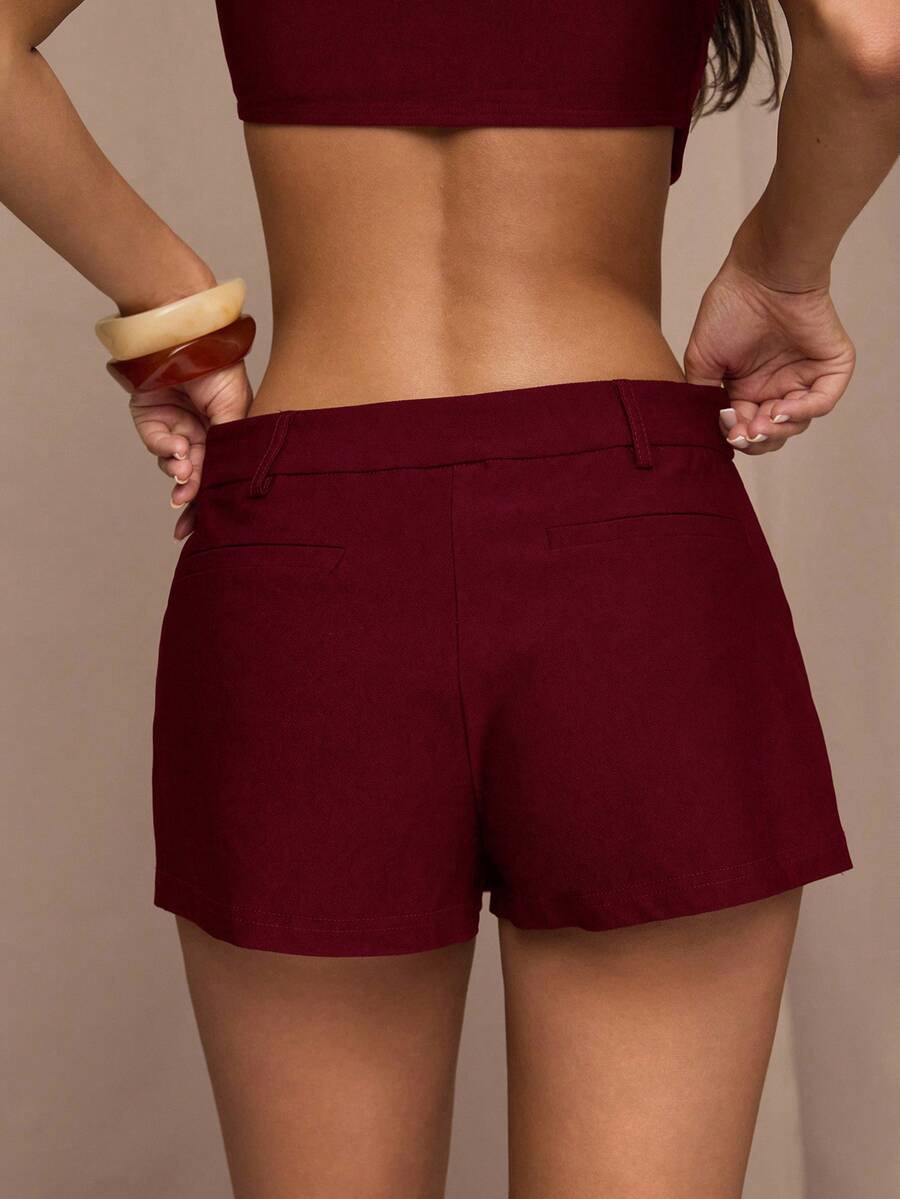 SHEIN BAE 女士纯色休闲百搭短裙裤 - 酒紅色 - 查看 1