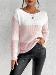 SHEIN LUNE Casual Commuter Color Block Knit Sweater, Autumn/Winter - Multicolor - View 7