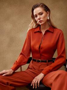 MOTF PREMIUM FALL WINTER SOLID BUTTON UP SHIRT - Orange - View 7