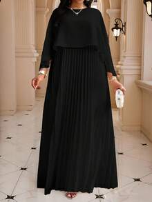 Fleurora 加大码纯色百褶连衣裙，时尚夏季教堂连衣裙，女士节日服装 - 黑色 - 查看 4