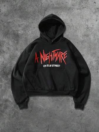 A Nightmare on Elm Street X ROMWE sweat-shirt à capuche oversize avec graphique slogan pour hommes, convient pour l'automne/l'hiver