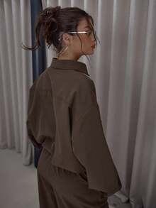 MUSERA 领口细节尼龙口袋收紧弹力下摆防风上衣（仅上衣）街头风可爱优雅休闲性感外出秋季圣诞节圣诞节，优雅节日，假日，派对