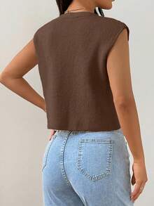 SHEIN LUNE 全新夏季法式优雅设计轻盈针织女式背心 - 咖啡棕 - 查看 2