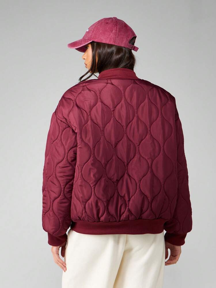 MISSGUIDED Boxy Fit Quilted Bomber Winter Jacket Puffer Casual Outerwear Reversible Padded With Ribbed Collar Cuffs Zipper Front Closure Warm Elegant Autumn Christmas