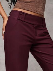 SHEIN BAE Quần âu đơn sắc có nút cài eo dành cho nữ, túi thường ngày - Màu Tím - Xem 7