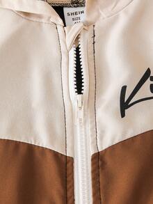 Set de 2 piezas con chaqueta con capucha con cremallera y pantalones de unicolor con estampado de letras para niño pequeño, adecuado para uso casual al aire libre en otoño/invierno - Multicolor - Ver 6