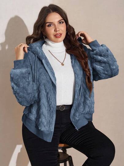 SHEIN LUNE Chaqueta acolchada con capucha y forro polar extra grueso para otoño e invierno, talla grande. Chaqueta reversible con capucha de forro polar con estampado geométrico para vacaciones