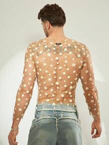 FeverCity Men's Sexy Sheer Round Neck Long Sleeve T-Shirt